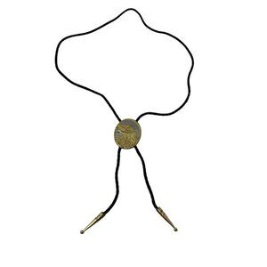 Vintage Bolo Western Tie Bald Eagle Gold Silver Retro Leather Braided Cord USA